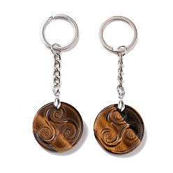 Œil De Tigre Porte-clés pendentif triskele/triskelion oeil de tigre naturel, avec porte-clés fendus en laiton, 9 cm