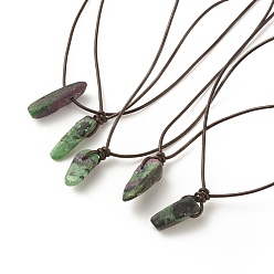 Ruby in Zoisite Natural Ruby in Zoisite Nugget Pendant Necklace with Cowhide Leather Cord, Gemstone Jewelry for Women, 13.58~27.17 inch(34.5~69cm)