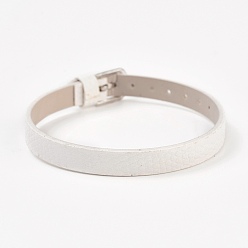 Blanc Bracelet en cuir pu, ceinture de montre, Fit charms slide, avec des agrafes de fer, platine, blanc, 8-3/4 pouce (22.3 cm), 7.5x1.5mm