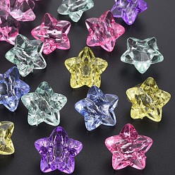 Couleur Mélangete Perles acryliques transparentes, facette, étoiles, couleur mixte, 23x24x16mm, Trou: 3mm, environ165 pcs / 500 g