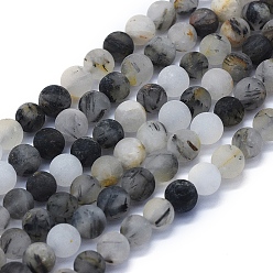 Rutilated Quartz Natural Rutilated Quartz Beads Strands, Frosted, Round, 6mm, Hole: 1mm, about 63~70pcs/Strand, 15.35 inch(39cm)