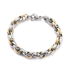 Golden & Stainless Steel Color 304 Stainless Steel Rope Chain Bracelet for Men Women, Two-tone Bracelet, Golden & Stainless Steel Color, 7-5/8 inch(19.5cm)
