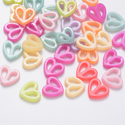 Couleur Mélangete Perles acryliques de gelée d'imitation , facette, cœur, couleur mixte, 15x16x3.5mm, trou: 1.8 mm, environ 1190 pcs / 500 g