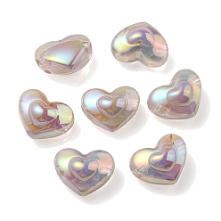 Gris Clair Placage uv perles acryliques transparentes irisées arc-en-ciel, deux tons, cœur, gainsboro, 13x16.5x9mm, Trou: 3mm