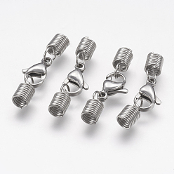 Stainless Steel Color 304 Stainless Steel Cord Ends, End Caps, with Lobster Claw Clasps, Stainless Steel Color, 30mm, Inner Diameter: 3.5mm