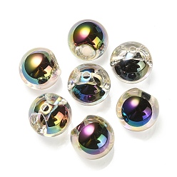 Negro Perlas europeas de acrílico iridiscente de arco iris chapado en uv transparente, talón en grano, abalorios de grande agujero, rondo, negro, 17.5x17.5 mm, agujero: 4.5 mm