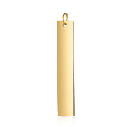 Золотой 201 подвески из нержавеющей стали, с целью перехода в кольце, ручная полировка, штамповка пустой метки, прямоугольные, золотые, 40x7x1.5 мм, отверстие : 3 мм