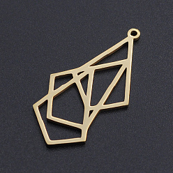 Golden 201 Stainless Steel Pendants, Origami, Rhombus, Golden, 35x17.5x1mm, Hole: 1.6mm