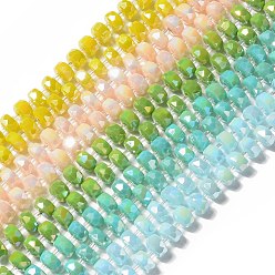 Couleur Mélangete Chapelets de perles en verre, facette, plat rond, couleur mixte, 8x5mm, Trou: 1.2mm, Environ 80 pcs/chapelet, 21.65 pouce (55 cm)