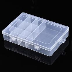 Clear Polypropylene(PP) Bead Storage Container, 10 Compartment Organizer Boxes, with Hinged Lid, Rectangle, Clear, 19.5x13x3.5cm, Compartment: 4.2x3x3.2cm and 12.5x9.3x3.2cm