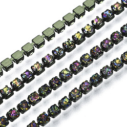 Colorido Cadenas de strass de diamantes de imitación de hierro de electroforesis, cadenas de la taza del Rhinestone, con carrete, colorido, ss 12, 3~3.2 mm, sobre 10 yardas / rodillo