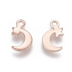 Rose Gold 201 Stainless Steel Charms, Moon with Star, Rose Gold, 11x7x1mm, Hole: 1.5mm