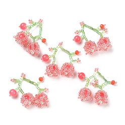 Tomato Seed & Acrylic & ABS Plastic Pearl Beaded Pendants, Cherry Charms, Tomato, 30~32x33~35x12~13mm, Hole: 1.2~1.4mm