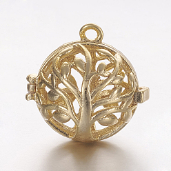Золотой Латунные подвески с ажурной резьбой, для ожерелья, полый круглый с деревом жизни, золотые, 17x17.5x15 мм, отверстия: 1 mm, Внутренний диаметр: 11.5 mm