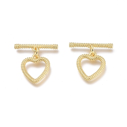 Real 18K Gold Plated Brass Toggle Clasps, with Jump Rings, Long-Lasting Plated, Heart, Real 18K Gold Plated, Bar: 18x4.3x2mm, Hole: 1.2mm, Heart: 13.5x12x1.5mm, Hole: 1.2mm