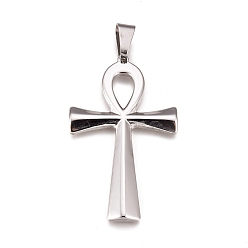 Stainless Steel Color 304 Stainless Steel Big Pendants, Ankh Cross, Stainless Steel Color, 65x37x4.5mm, Hole: 11x8mm
