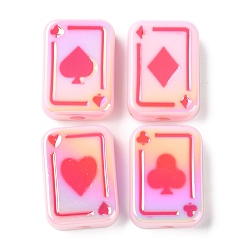 Pink Placage uv perles d'émail acrylique irisé arc-en-ciel, poker, rose, 25.5x18.5x8.5mm, Trou: 4mm