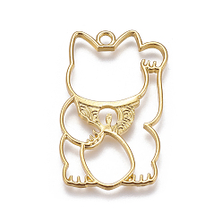 Golden Zinc Alloy Kitten Open Back Bezel Pendants, for DIY UV Resin, Epoxy Resin, Pressed Flower Jewelry, Maneki Neko/Beckoning Cat Shape, Golden, 39.5x23.5x1.5mm, Hole: 2mm
