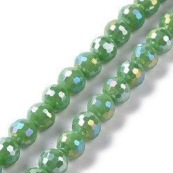 Verde Lima Abalorios de vidrio electrochapa, color de ab chapado, facetados, rondo, verde lima, 7~8 mm, agujero: 1.2~1.6 mm, sobre 68~70 unidades / cadena, 20.08'' (51 cm)