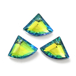 Yellow Green Electroplated Glass Pendants, Back Plated, Faceted, Fan-Shaped, Yellow Green, 12x15x5mm, Hole: 1.2mm
