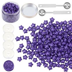 Violet Bleu Kits de particules de cire à cacheter craspire pour timbre de joint rétro, avec une cuillère en acier inoxydable, bougie, contenants vides en plastique, bleu violet, 9 mm, 200 pcs