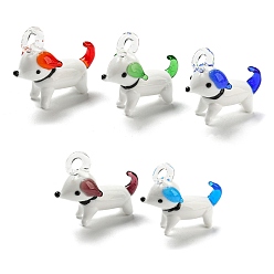 Colorful Handmade Lampwork Puppy Pendants, Cartoon Dog, Colorful, 34x30mm