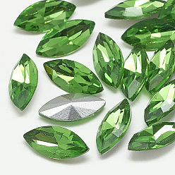Emerald Pointed Back Glass Rhinestone Cabochons, Back Plated, Faceted, Horse Eye, Emerald, 8x4x2mm