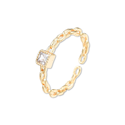 Oro Anillo abierto de circonia cúbica transparente para mujer, anillo de cadena de latón, sin cadmio y níque y plomo, dorado, tamaño de EE. UU. 6 3/4 (17.1 mm)