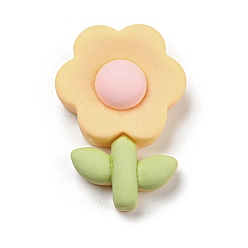 Pale Goldenrod Opaque Resin Cabochons, Frosted Sunflower, Pale Goldenrod, 34x24x8.5mm