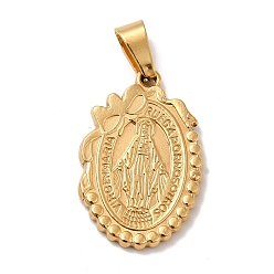 Golden Vacuum Plating 201 Stainless Steel Pendants, Oval with Virgin Mary, Golden, 25x17x2mm, Hole: 6x3mm