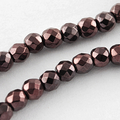 Copper Plated Non-magnetic Synthetic Hematite Beads Strands, Grade A, Faceted, Round, Copper Plated, 2x2mm, Hole: 1mm