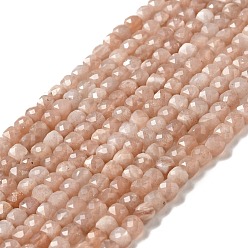 Peach Moonstone Natural Peach Moonstone Beads Strands, Grade A, Faceted, Cube, 4x4x4mm, Hole: 0.6mm, about 96pcs/strand, 15.24''(38.7cm)