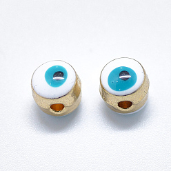 Turquoise Foncé Des perles d'émail en alliage, Colonne avec mauvais œil, or et de lumière, turquoise foncé, 5.5x6x6mm, Trou: 1.4mm