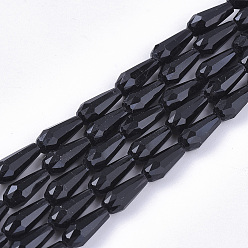 Noir Perles de verre opaques de couleur unie, facette, larme, noir, 9.5x4mm, Trou: 1mm, Environ 72 pcs/chapelet, 27.09 pouce (68.8 cm)