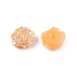 Orange Perles en plastique abs opaques, la moitié foré, fleur, orange, 15x16x6.5mm, Trou: 1.2mm