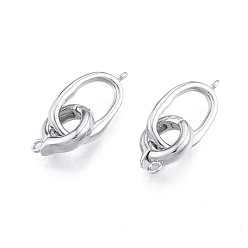 Real Platinum Plated Brass Fold Over Clasps, Oval, Real Platinum Plated, Clasp: 14.5x11.5x3.1mm, Hole: 1.5mm, Oval: 21.5x12.5x33.5m, Hole: 1.6mm
