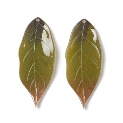 Olive Opaque Resin Pendants, Leaf, Olive, 33.5x13.8x12mm, Hole: 0.9mm