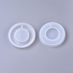 Blanco Moldes de silicona diy, moldes de resina, para resina uv, colgantes de joyería de resina epoxi haciendo, plano y redondo, blanco, 70x10 mm, agujero: 2.8 mm, tamaño interno: 60x8 mm