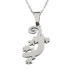Stainless Steel Color 201 Stainless Steel Pendants Necklaces, with Cable Chains and Lobster Claw Clasps, Gecko, Stainless Steel Color, 17.71 inch(45cm), 1.5mm