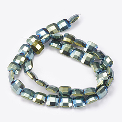 Green Plated Electroplated Non-magnetic Synthetic Hematite Beads Strands, Faceted, Square, Green Plated, 10x10x4mm, Hole: 1mm, about 40pcs/strand, 15.9 inch(40.5cm)