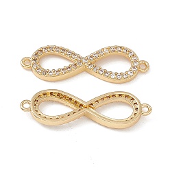 Real 18K Gold Plated Brass Micro Pave Clear Cubic Zirconia Connector Charms, Infinity Links, Real 18K Gold Plated, 29x9x3mm, Hole: 1.2mm