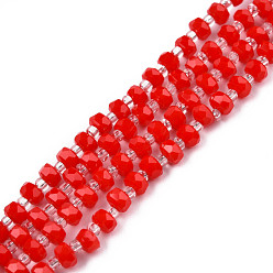 Roja Cuentas opacas de color sólido cuentas de vidrio, ábaco, rojo, 4x3 mm, agujero: 0.8 mm, sobre 146~150 unidades / cadena, 24.41 pulgada ~ 25.2 pulgada (62~64 cm)