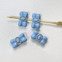 Light Sky Blue Zinc Alloy with Rhinestone Beads, Bowknot, Light Sky Blue, 17x10mm