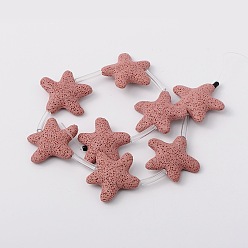 Pink Synthetic Lava Rock Bead Strands, Star, Dyed, Pink, 40x40x10mm, Hole: 1mm, about 12pcs/strand, 16.1 inch