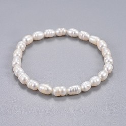 Blanco Cuentas de perlas naturales estiran pulseras, blanco, 2-1/8 pulgada (5.3 cm)