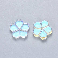 Clear AB Transparent Glass Beads, AB Color Plated, Flower, Clear AB, 11.5x12x2.5mm, Hole: 1mm