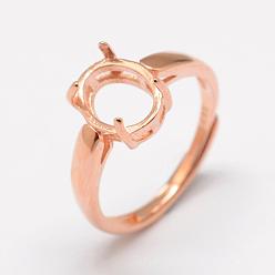 Rose Gold Adjustable 925 Sterling Silver Finger Ring Components, Oval, Rose Gold, Tray: 10x8mm, 17mm