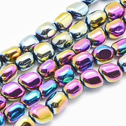 Plaqué Multicolore Galvanoplastie non magnétiques hématite synthétique brins de perles, nuggets, multi-couleur plaquée, 7x4~5mm, Trou: 1mm, Environ 57 pcs/chapelet, 15.7 pouce (40 cm)