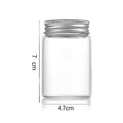 Argent Tubes de stockage de perles à dessus à vis en verre colonne, bouteilles en verre transparent avec lèvres en aluminium, argenterie, 4.7x7 cm, capacité: 90 ml (3.04 fl. oz)