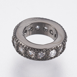 Gunmetal Brass Micro Pave Cubic Zirconia European Beads, Large Hole Beads, Lead Free & Cadmium Free, Ring, Gunmetal, 8x2.5mm, Hole: 4.5mm